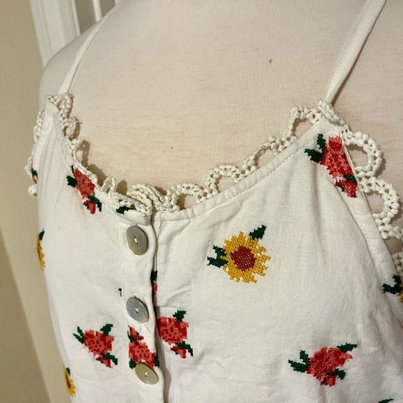 Farm Rio Mixed Cross Stitch Flowers Dress - L - Picture 5 of 10